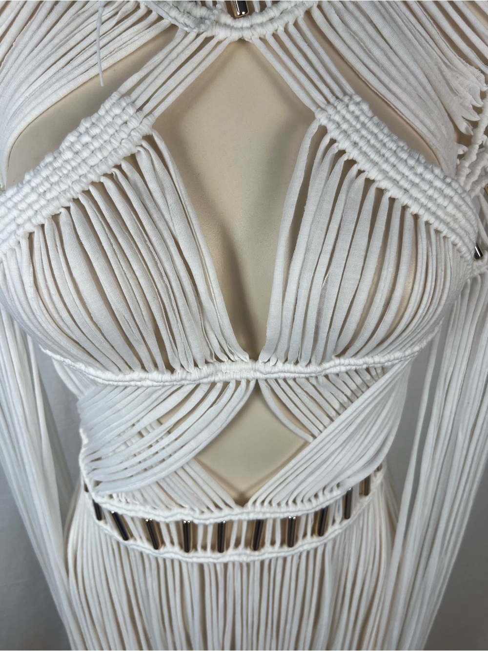 NWT White Macramé Fringe Maxi Dress - MEW MEWS - Picture 3 of 8